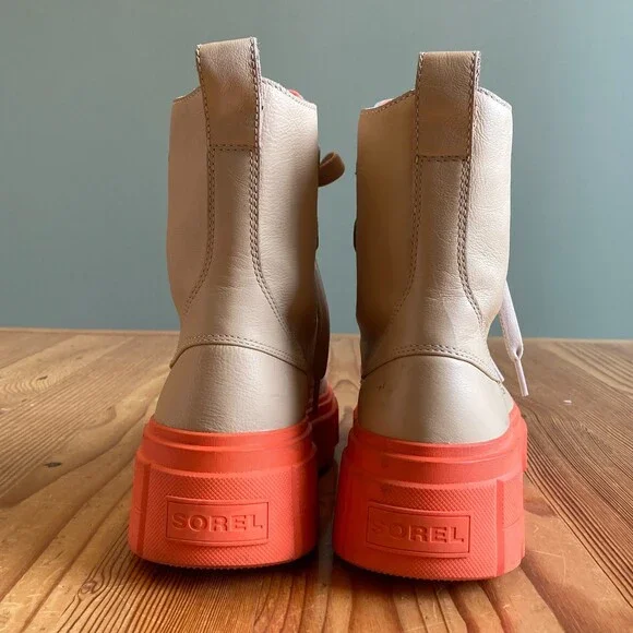 9.5 - Sorel Tan Orange Platform Lace Up Caribou X Waterproof Combat Boots 0114KE - Picture 5 of 8
